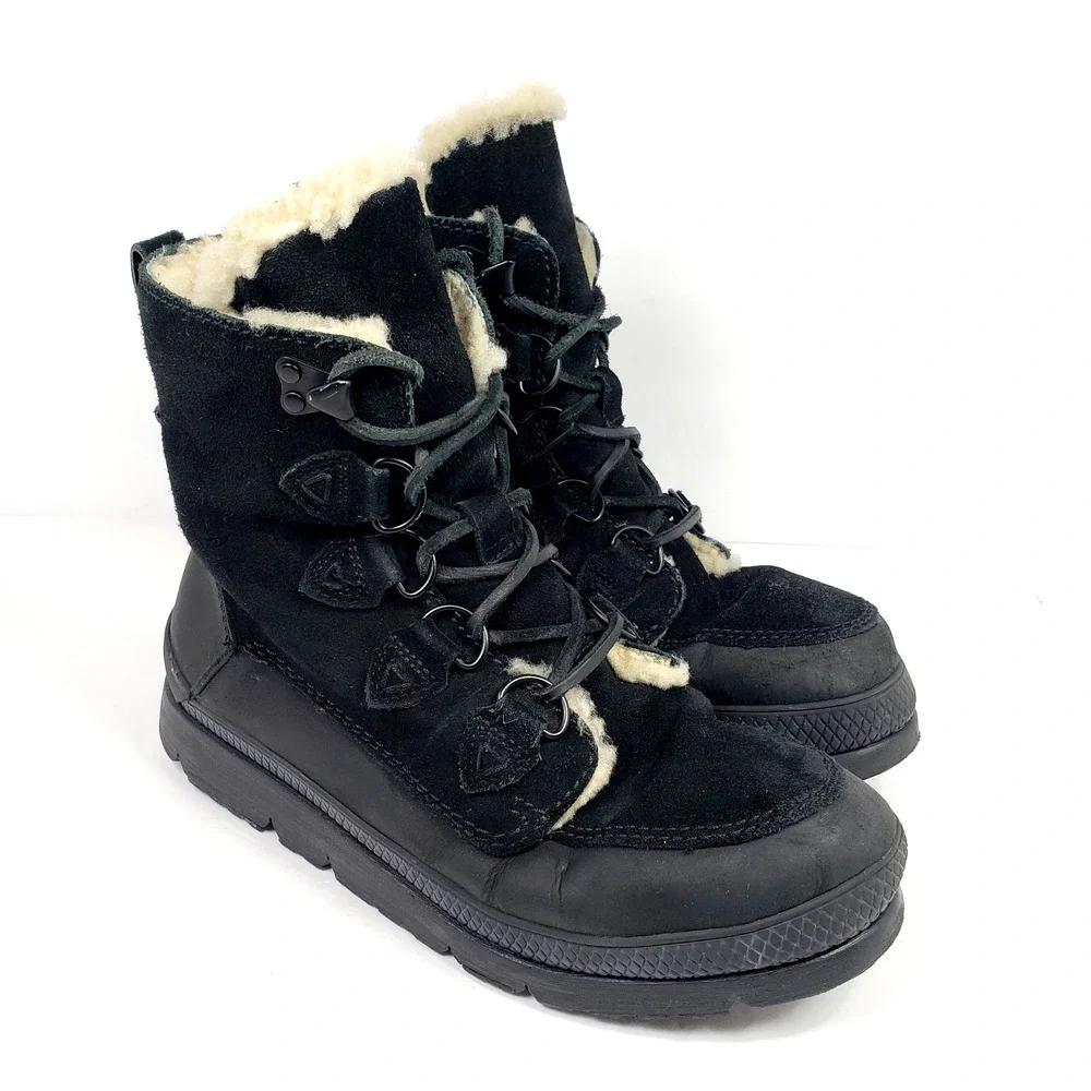 Manitobah Mukluks Mesa Mens Size 8 Black Suede Fur Inside Winter Snow Boots